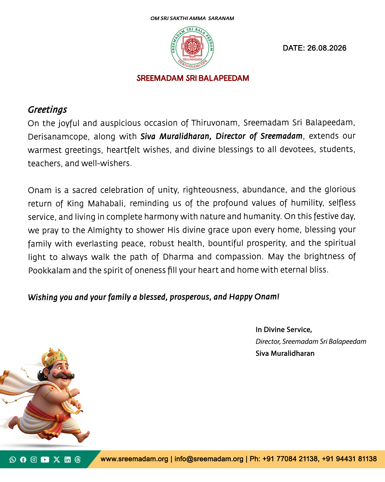 Thiruvonam Greetings 2026 – Director's Wishes